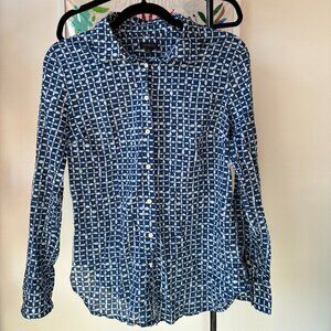 Talbot Blue and White Tie Dye Cotton Button Down Long Sleeve Shirt - Size M